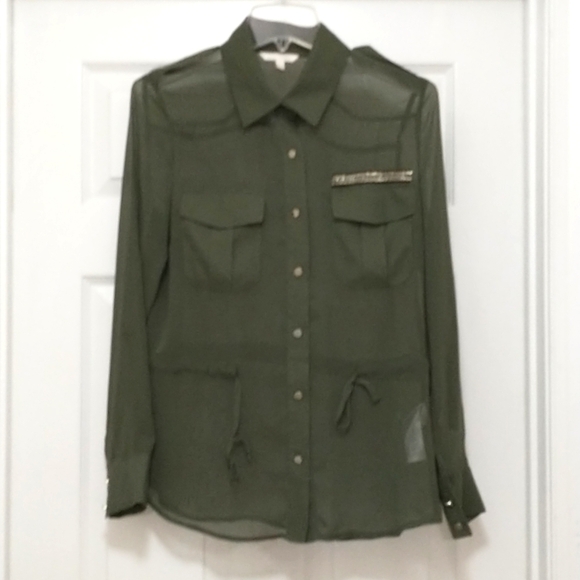 Plastic Island Tops - Plastic Island Sheer Green Blouse Size Small